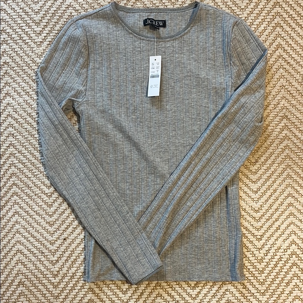 J.Crew Gray Ribbed Long Sleeve Top
